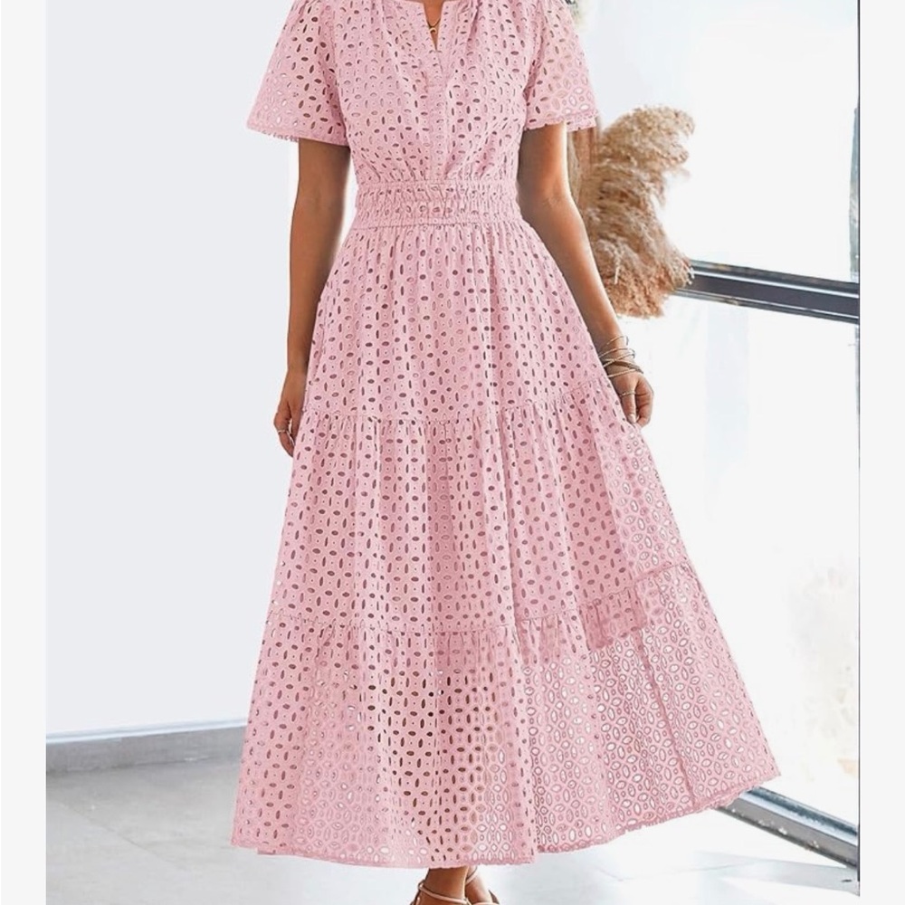 Elegant Pink Eyelet Dress